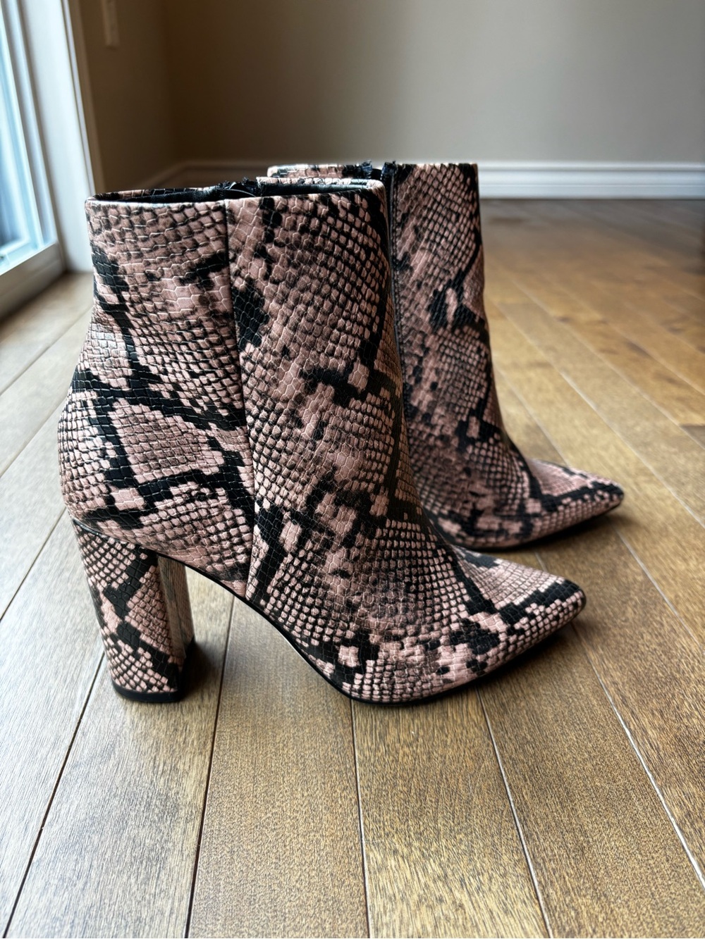Call It Spring Pink Snake-Print Pointed Toe Ankle Booties